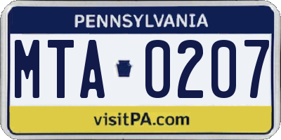 PA license plate MTA0207