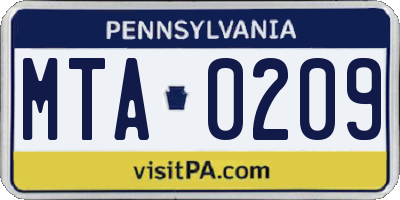 PA license plate MTA0209