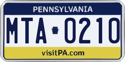 PA license plate MTA0210