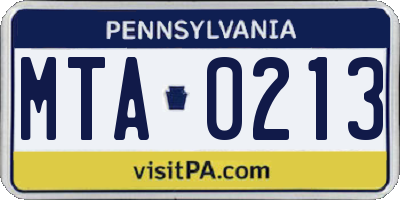 PA license plate MTA0213