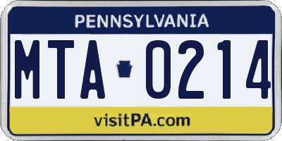 PA license plate MTA0214