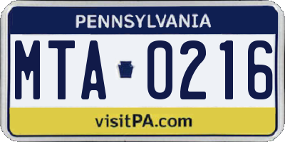 PA license plate MTA0216