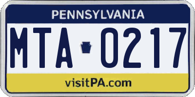PA license plate MTA0217