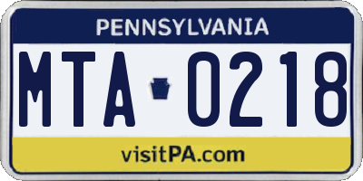 PA license plate MTA0218