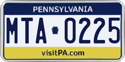 PA license plate MTA0225