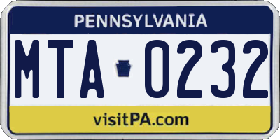PA license plate MTA0232