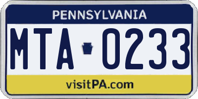 PA license plate MTA0233