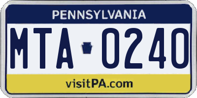 PA license plate MTA0240