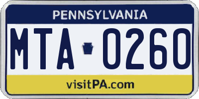 PA license plate MTA0260