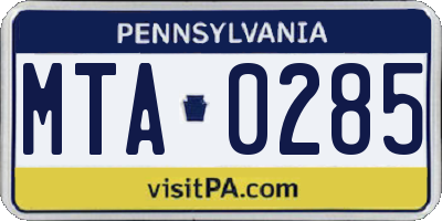 PA license plate MTA0285