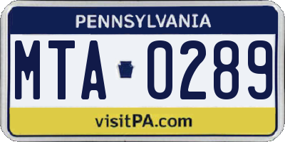 PA license plate MTA0289