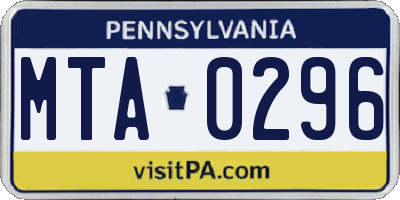 PA license plate MTA0296