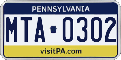 PA license plate MTA0302