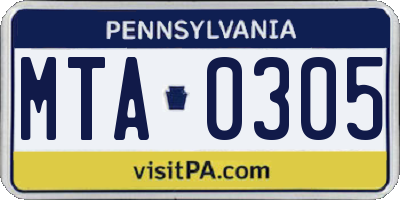 PA license plate MTA0305