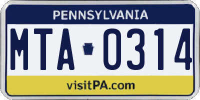 PA license plate MTA0314