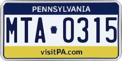 PA license plate MTA0315