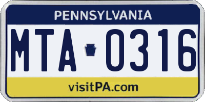 PA license plate MTA0316