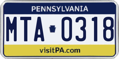 PA license plate MTA0318