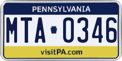 PA license plate MTA0346