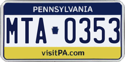 PA license plate MTA0353