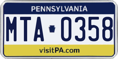 PA license plate MTA0358