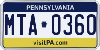 PA license plate MTA0360