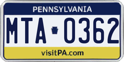 PA license plate MTA0362