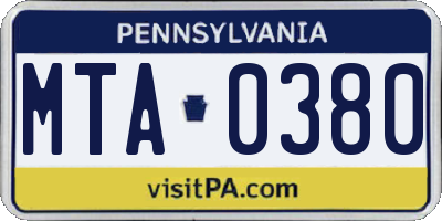 PA license plate MTA0380