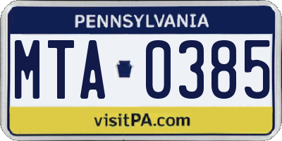 PA license plate MTA0385