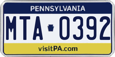 PA license plate MTA0392