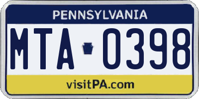 PA license plate MTA0398