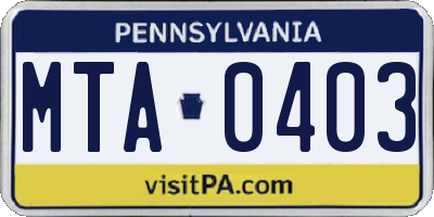 PA license plate MTA0403