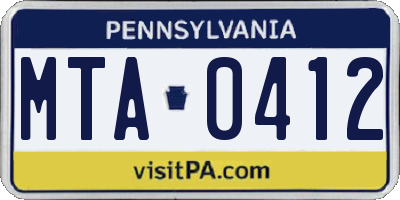PA license plate MTA0412