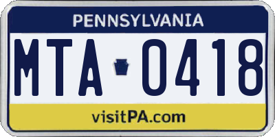 PA license plate MTA0418