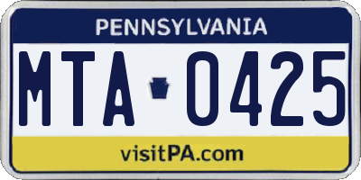 PA license plate MTA0425