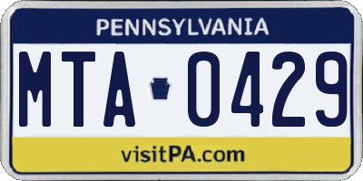 PA license plate MTA0429