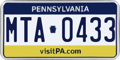 PA license plate MTA0433