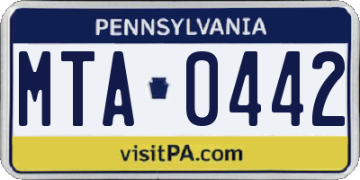 PA license plate MTA0442