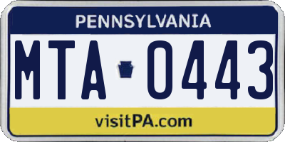 PA license plate MTA0443