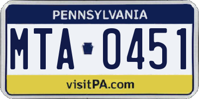 PA license plate MTA0451