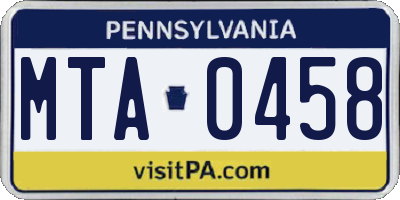 PA license plate MTA0458