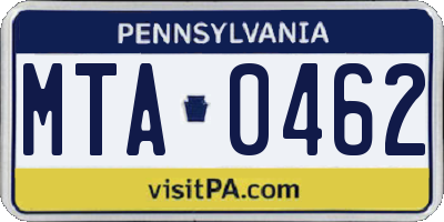PA license plate MTA0462