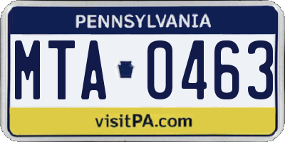 PA license plate MTA0463