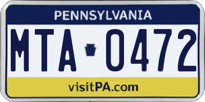 PA license plate MTA0472