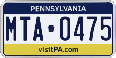 PA license plate MTA0475