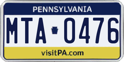 PA license plate MTA0476