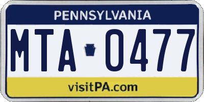 PA license plate MTA0477