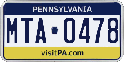 PA license plate MTA0478