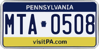PA license plate MTA0508