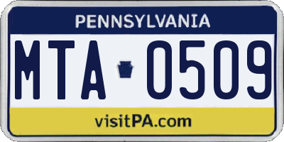 PA license plate MTA0509
